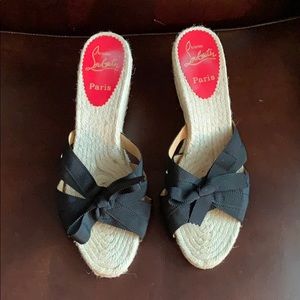 Christian Louboutin wedges. 39/9. Black ribbon.